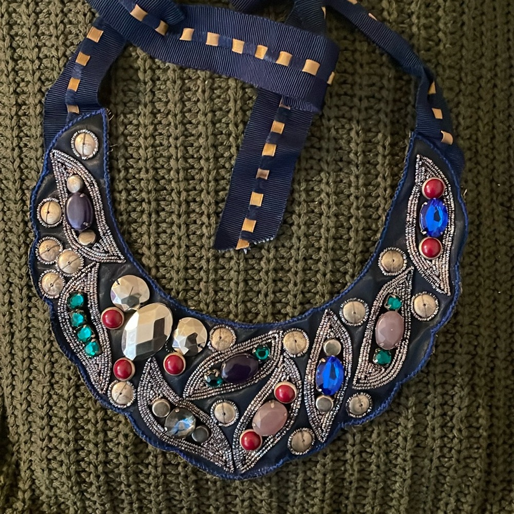 Navy blue and silver statement necklace